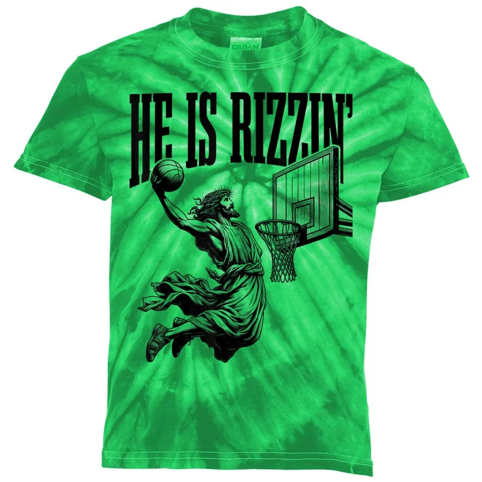 Cool He Is Rizzin Basketball Religious Kids Tie-Dye T-Shirt