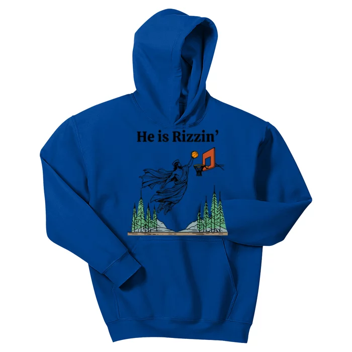 Cool He Is Rizzin Religious Basketball Kids Hoodie