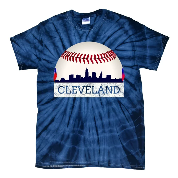 Cleveland Hometown Indian Tribe Design Skyline Ball Design Tie-Dye T-Shirt