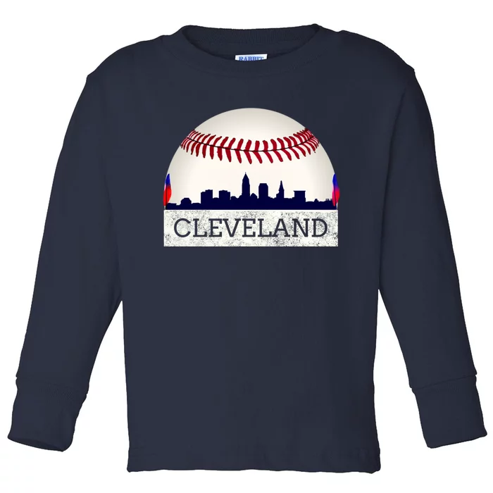 Cleveland Hometown Indian Tribe Design Skyline Ball Design Toddler Long Sleeve Shirt