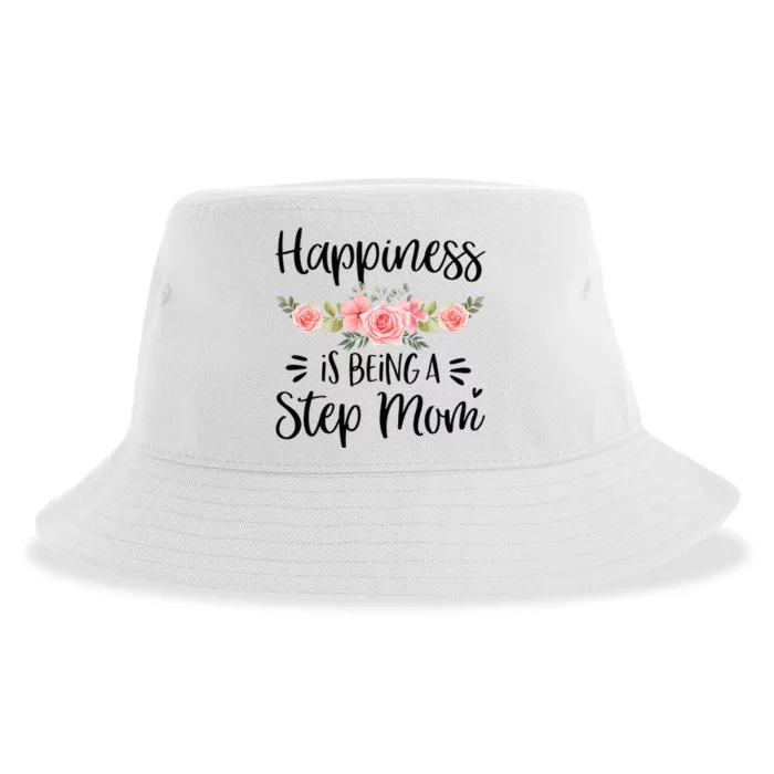 Cute Happiness Is Being A Step Mom Floral Mother's Day Sustainable Bucket Hat