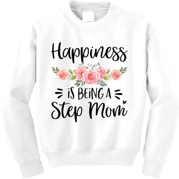 Cute Happiness Is Being A Step Mom Floral Mother's Day Kids Sweatshirt