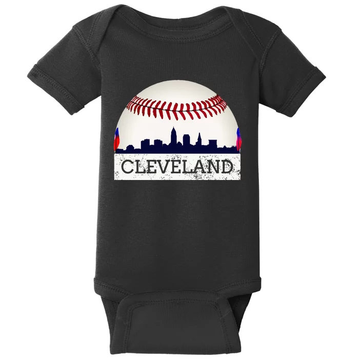 Cleveland Hometown Indian Tribe Skyline Ball Design Baby Bodysuit