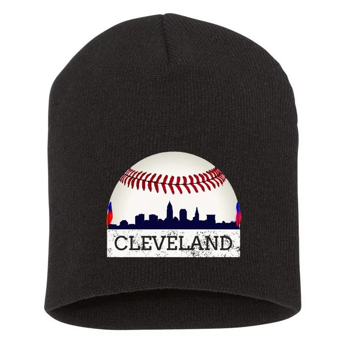 Cleveland Hometown Indian Tribe Skyline Ball Design Short Acrylic Beanie