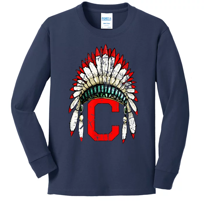 Cleveland Hometown Indian Tribe Vintage For Baseball Fans Kids Long Sleeve Shirt