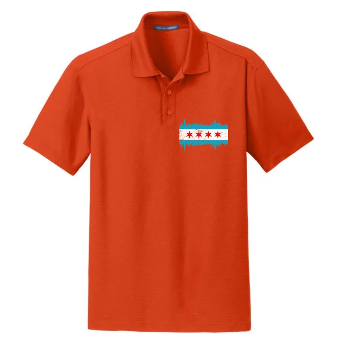 Chicago City Skyline Flag Vintage Dry Zone Grid Performance Polo