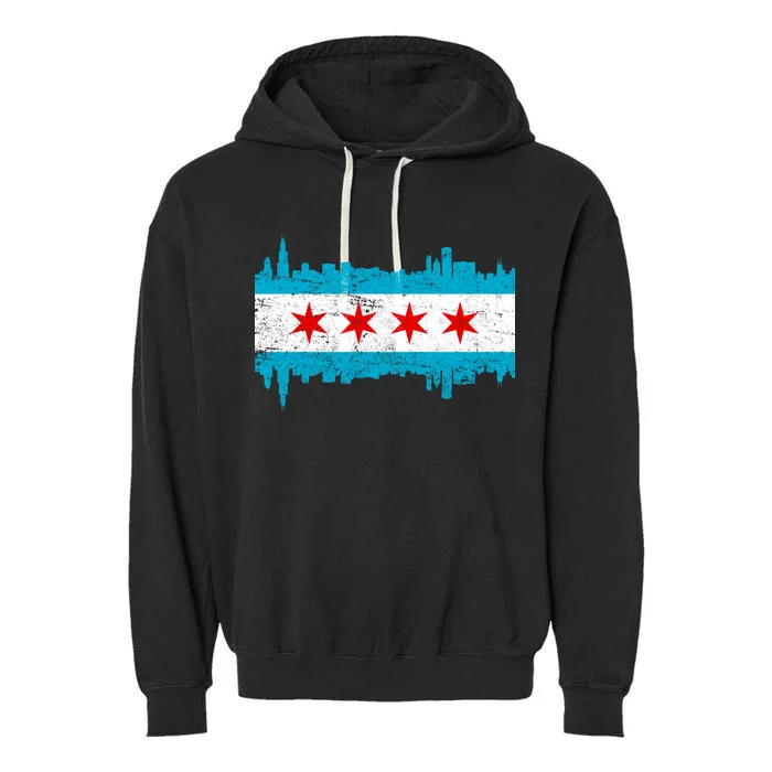 Chicago City Skyline Flag Vintage Garment-Dyed Fleece Hoodie