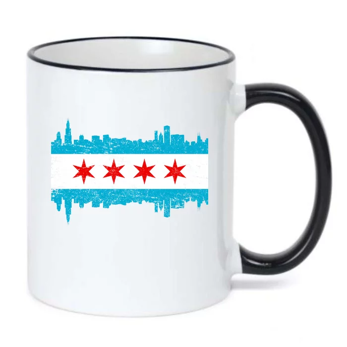 Chicago City Skyline Flag Vintage Black Color Changing Mug