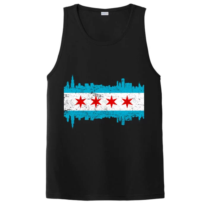 Chicago City Skyline Flag Vintage Performance Tank