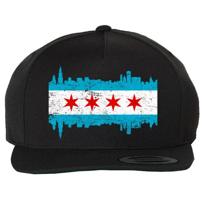 Chicago City Skyline Flag Vintage Wool Snapback Cap