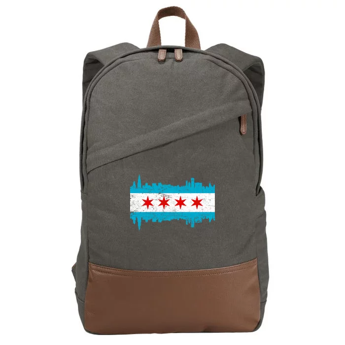 Chicago City Skyline Flag Vintage Cotton Canvas Backpack