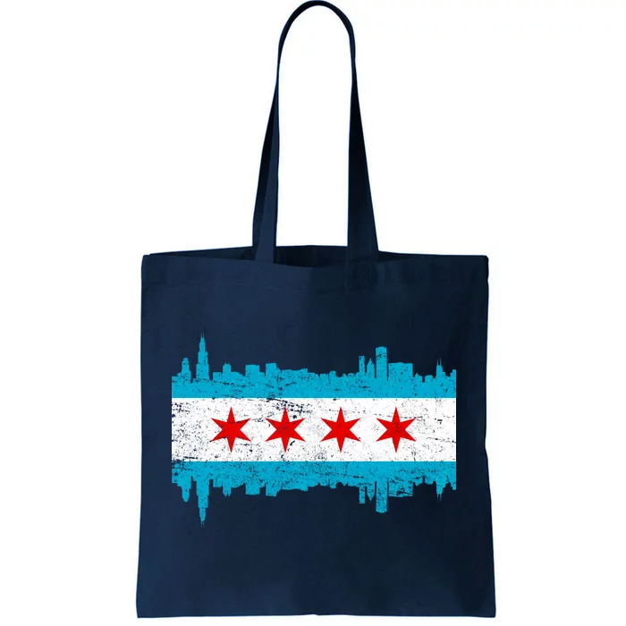 Chicago City Skyline Flag Vintage Tote Bag