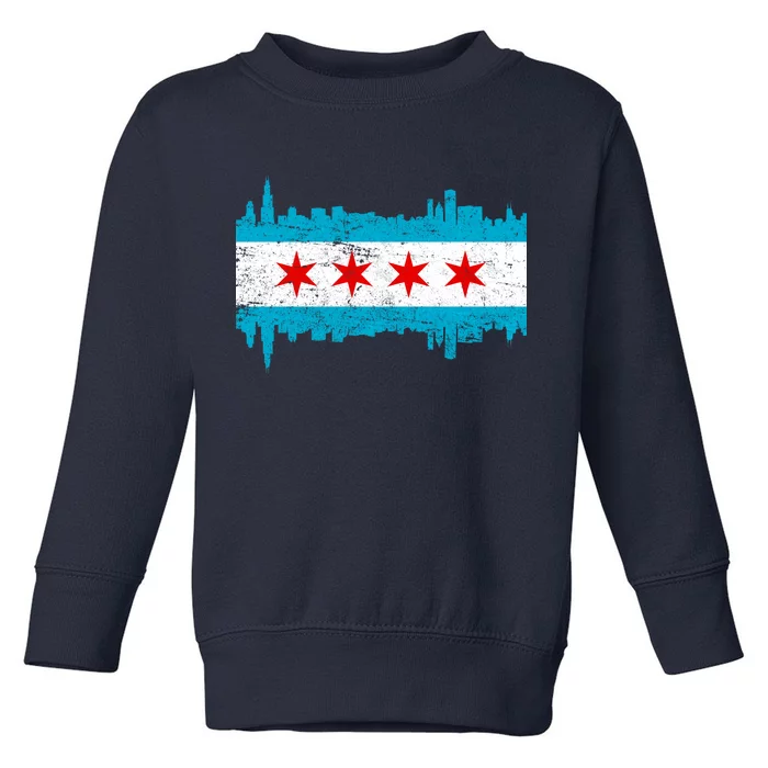 Chicago City Skyline Flag Vintage Toddler Sweatshirt