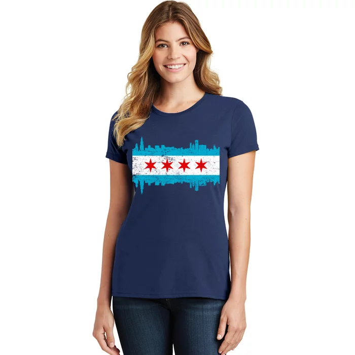 Chicago City Skyline Flag Vintage Women's T-Shirt