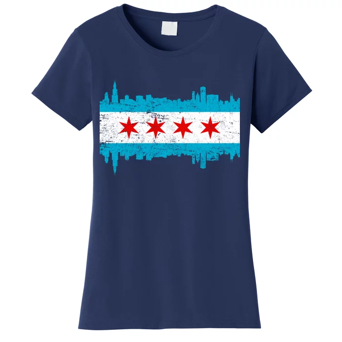 Chicago City Skyline Flag Vintage Women's T-Shirt