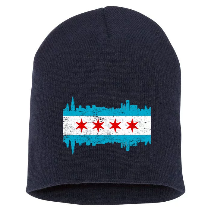 Chicago City Skyline Flag Vintage Short Acrylic Beanie