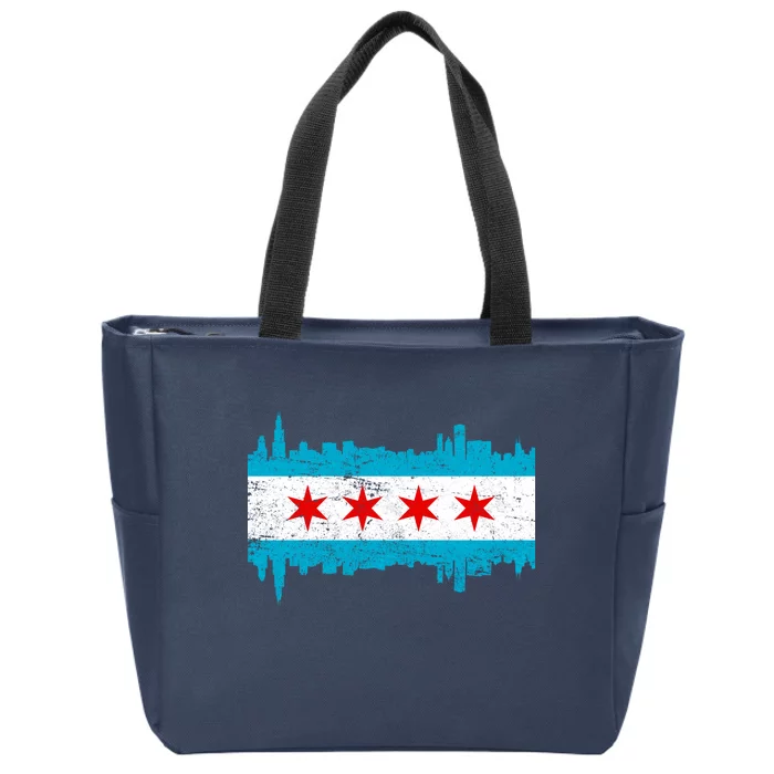 Chicago City Skyline Flag Vintage Zip Tote Bag