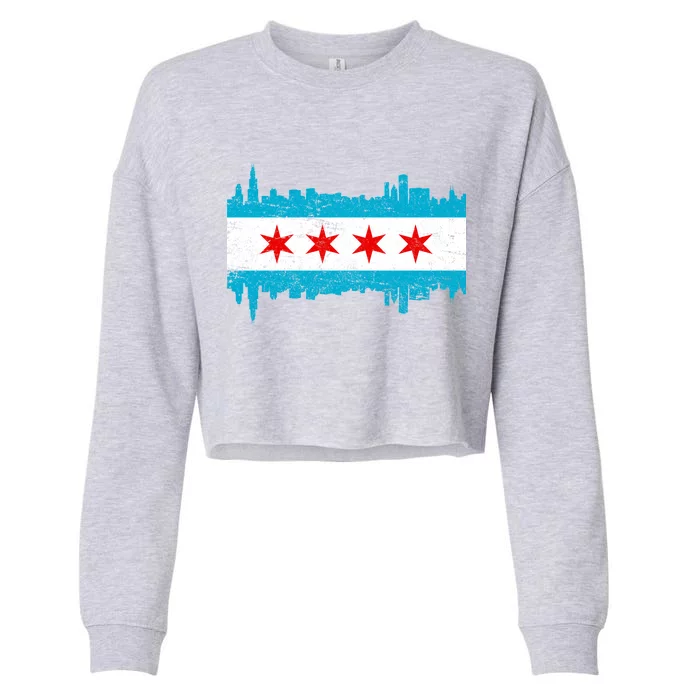 Chicago City Skyline Flag Vintage Cropped Pullover Crew