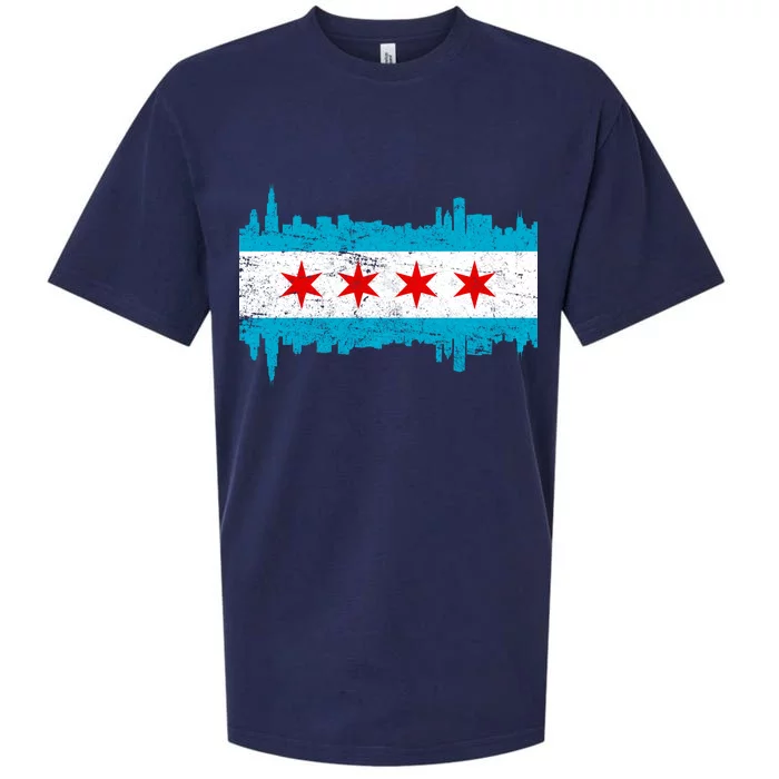 Chicago City Skyline Flag Vintage Sueded Cloud Jersey T-Shirt