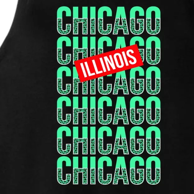 Chicago Illinois Typography Ladies Tri-Blend Wicking Tank