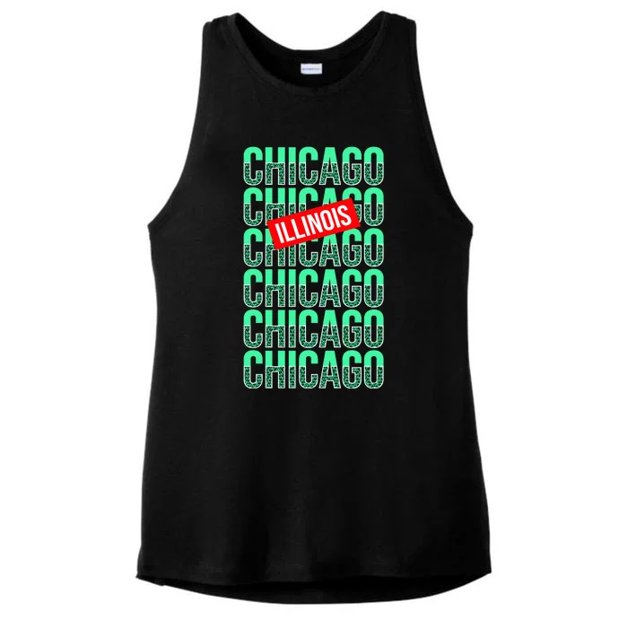 Chicago Illinois Typography Ladies Tri-Blend Wicking Tank