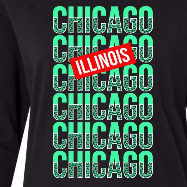 Chicago Illinois Typography Womens Cotton Relaxed Long Sleeve T-Shirt