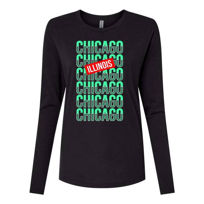 Chicago Illinois Typography Womens Cotton Relaxed Long Sleeve T-Shirt