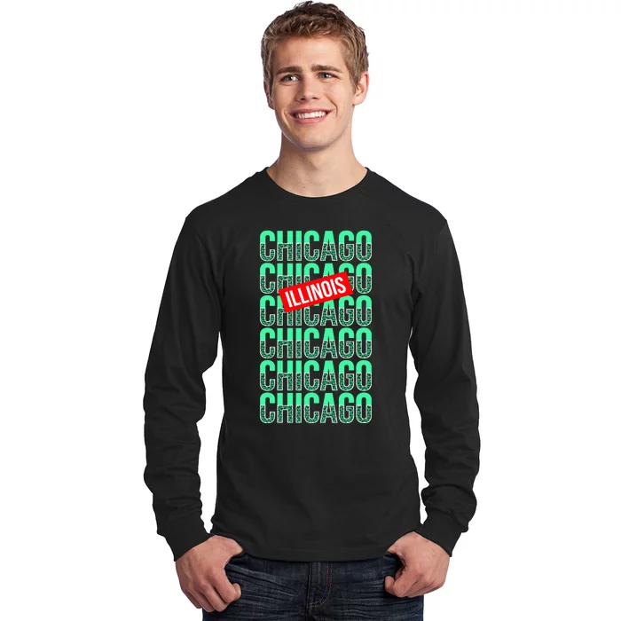 Chicago Illinois Typography Long Sleeve Shirt