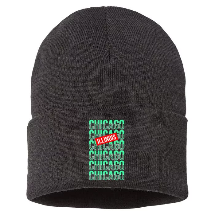 Chicago Illinois Typography Sustainable Knit Beanie