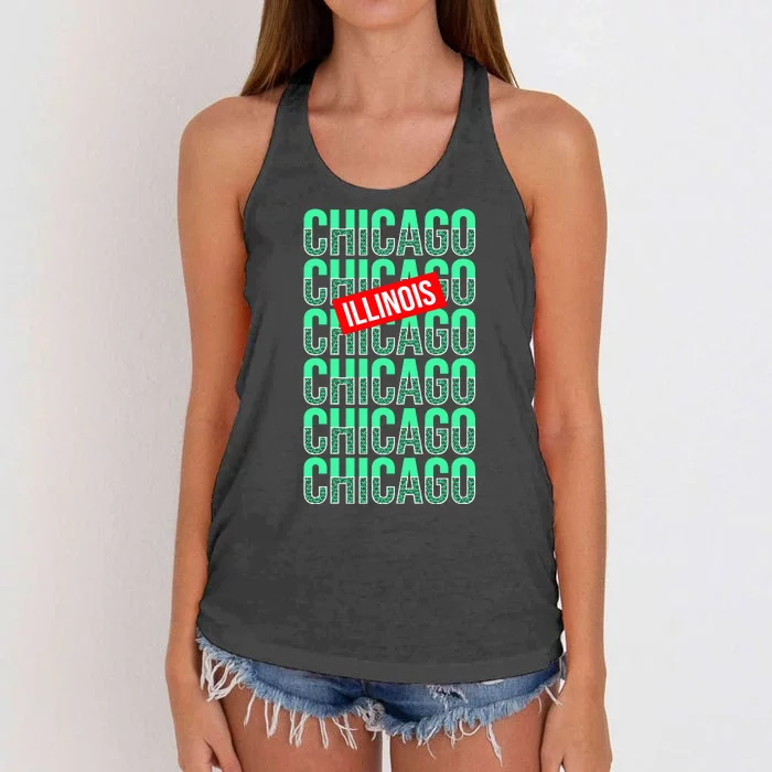 Chicago Illinois Typography Women's Knotted Racerback Tank