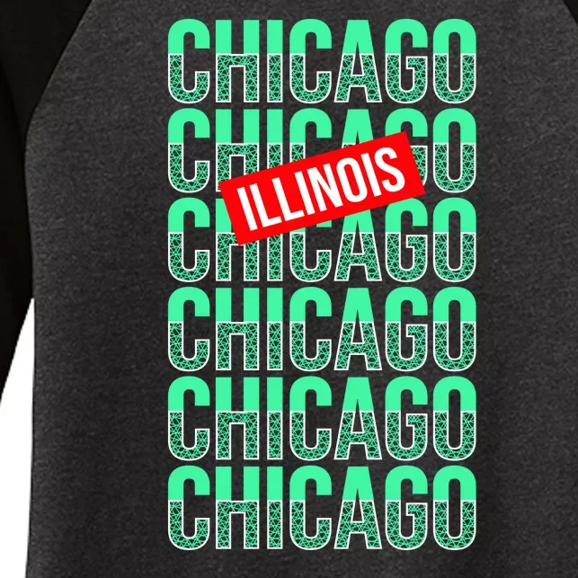 Chicago Illinois Typography Women's Tri-Blend 3/4-Sleeve Raglan Shirt