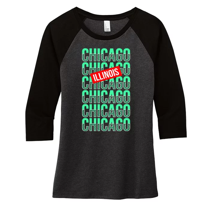 Chicago Illinois Typography Women's Tri-Blend 3/4-Sleeve Raglan Shirt