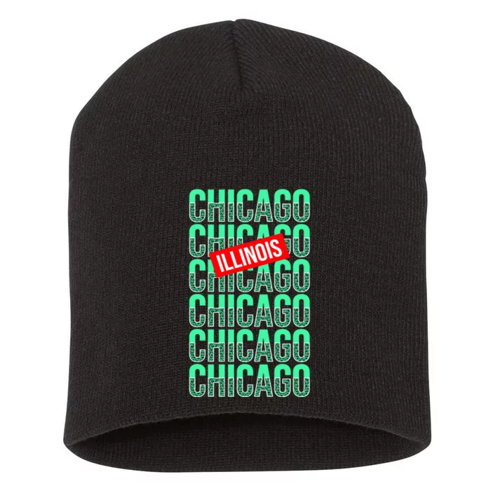 Chicago Illinois Typography Short Acrylic Beanie