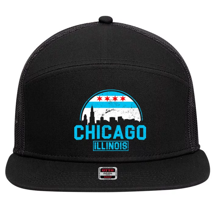 Chicago Illinois Vintage Flag 7 Panel Mesh Trucker Snapback Hat