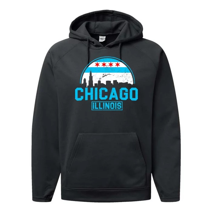 Chicago Illinois Vintage Flag Performance Fleece Hoodie