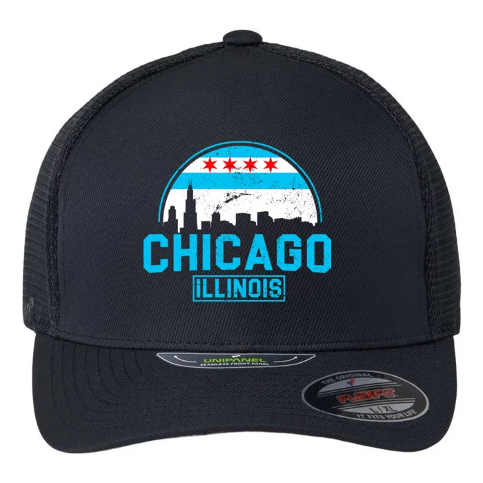 Chicago Illinois Vintage Flag Flexfit Unipanel Trucker Cap