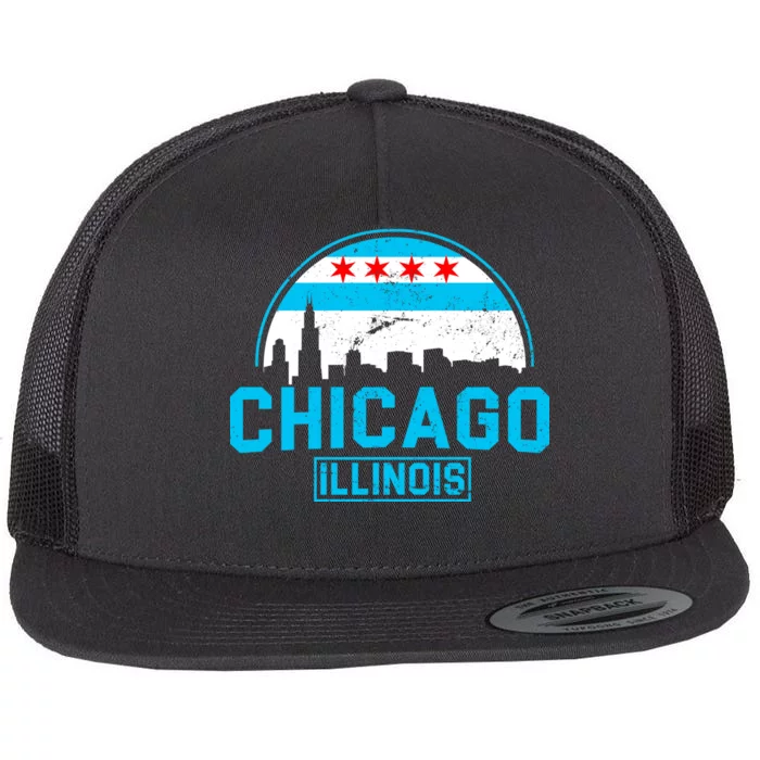 Chicago Illinois Vintage Flag Flat Bill Trucker Hat