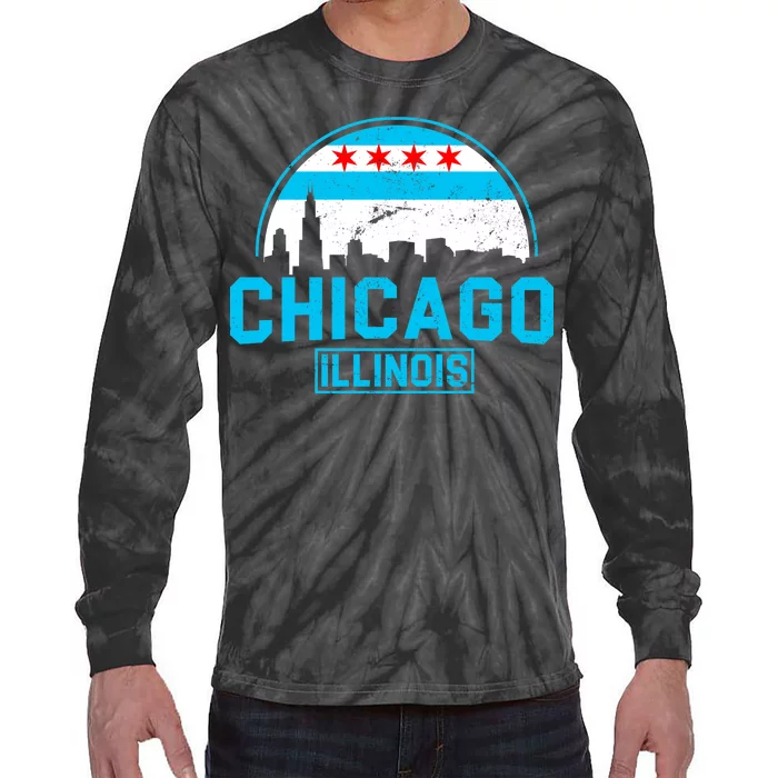 Chicago Illinois Vintage Flag Tie-Dye Long Sleeve Shirt