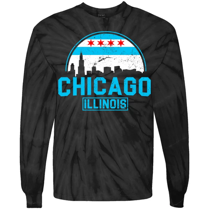 Chicago Illinois Vintage Flag Tie-Dye Long Sleeve Shirt