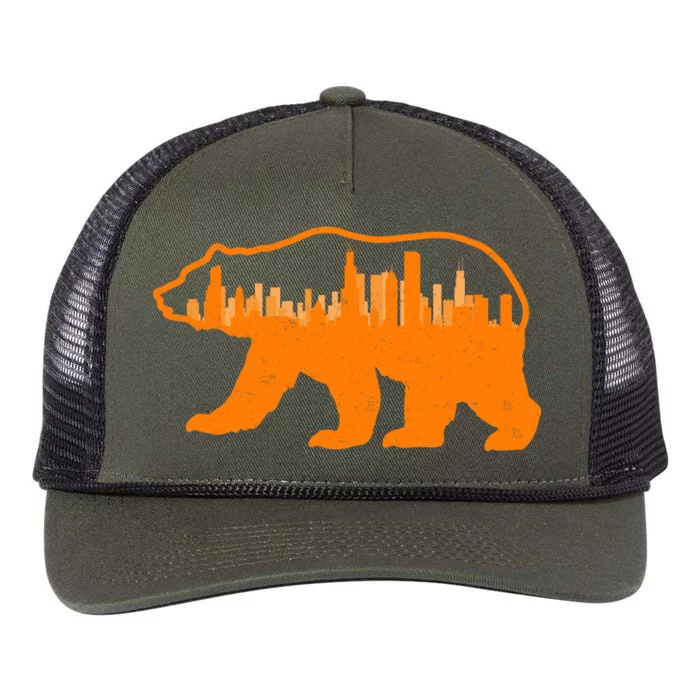 Chicago Skyline City Bear Retro Rope Trucker Hat Cap