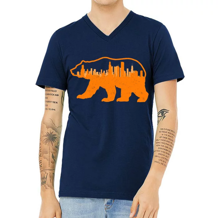 Chicago Skyline City Bear V-Neck T-Shirt