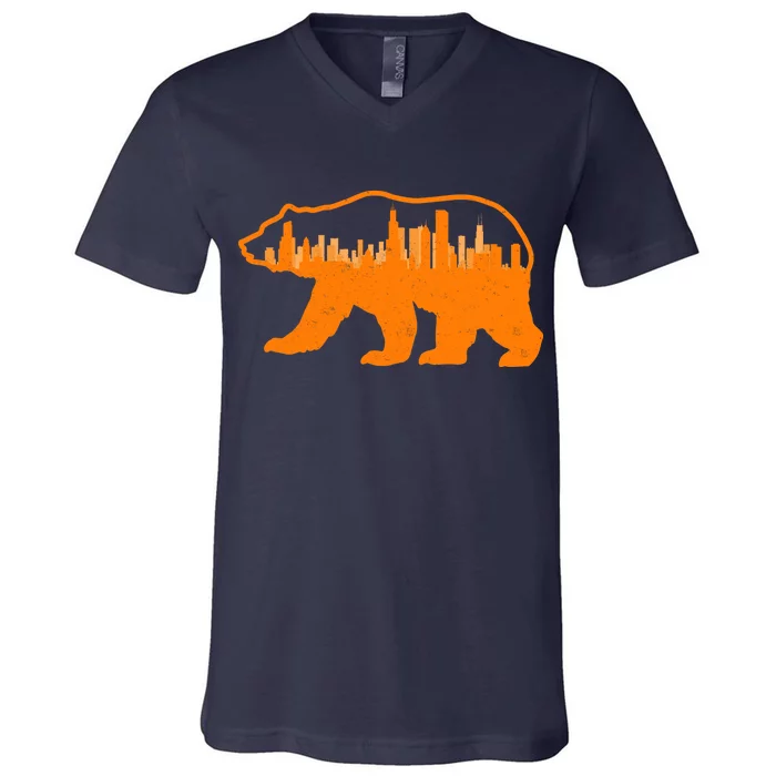 Chicago Skyline City Bear V-Neck T-Shirt