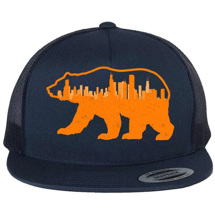 Chicago Skyline City Bear Flat Bill Trucker Hat