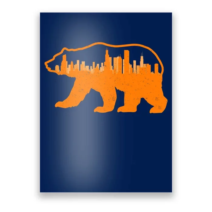 Chicago Skyline City Bear Poster