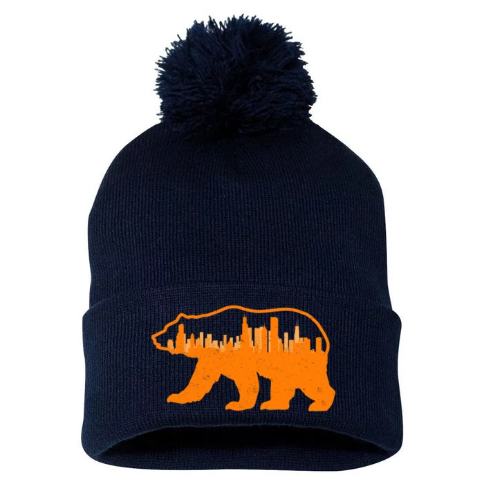 Chicago Skyline City Bear Pom Pom 12in Knit Beanie