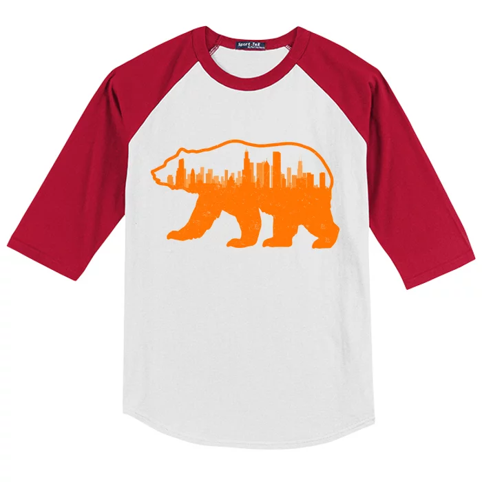 Chicago Skyline City Bear Kids Colorblock Raglan Jersey