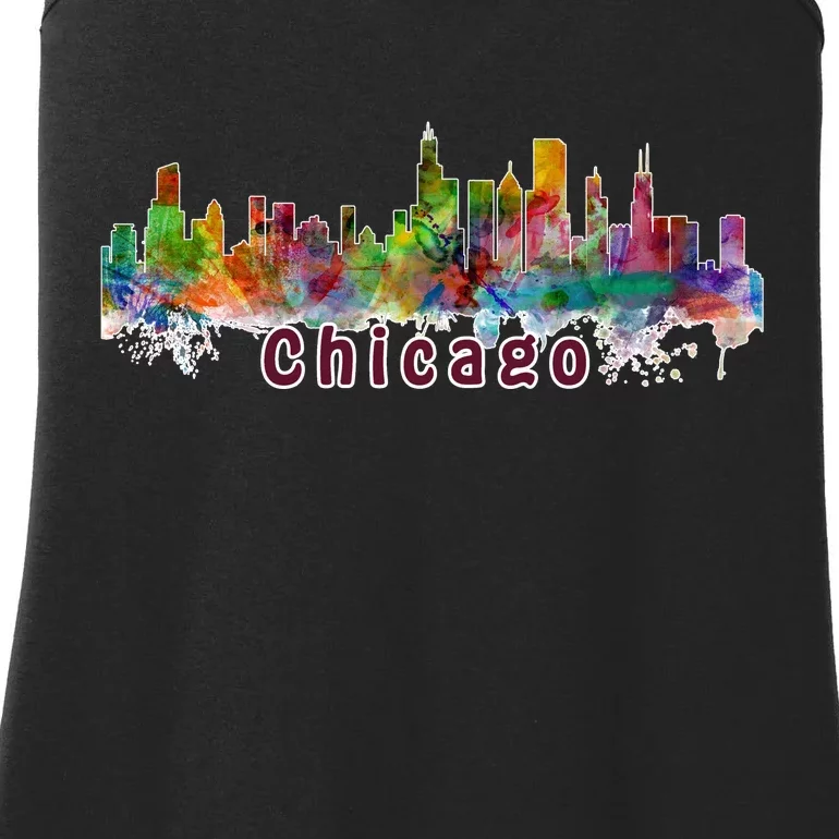 Chicago Skyline Paint Splatter Ladies Essential Tank