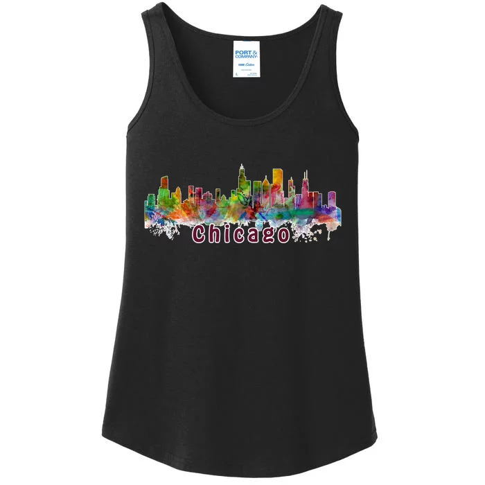 Chicago Skyline Paint Splatter Ladies Essential Tank