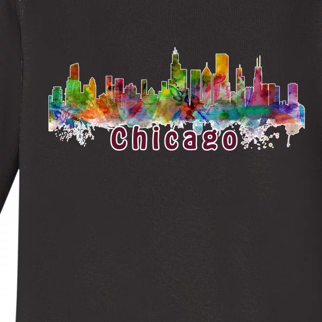 Chicago Skyline Paint Splatter Baby Long Sleeve Bodysuit