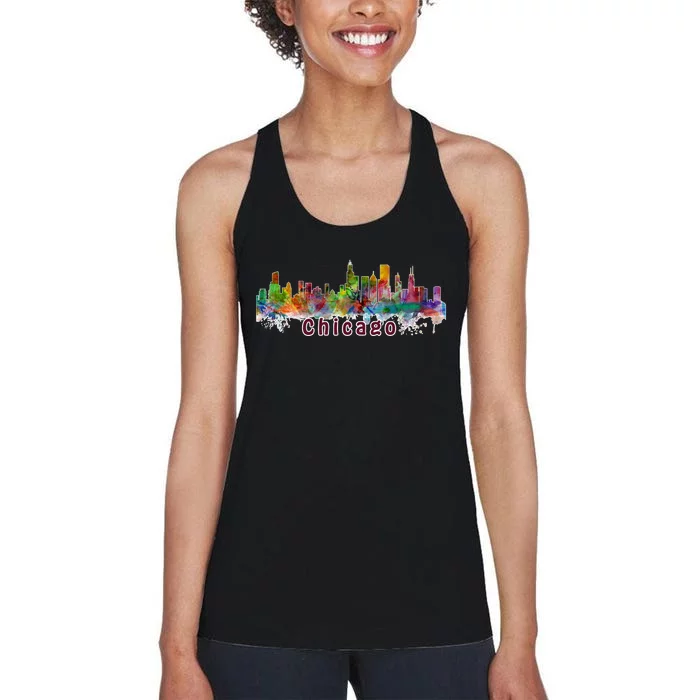 Chicago Skyline Paint Splatter Women's Racerback Tank